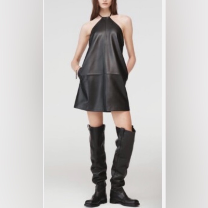 Zara Leather Halter Dress Steven Meisel Collab Black Size S Nwt